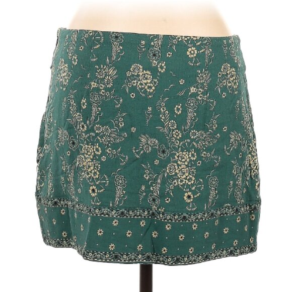 Free People - Faux Wrap Mini Skirt, Bandana Style - Size 4 (Green Floral) - Picture 2 of 15